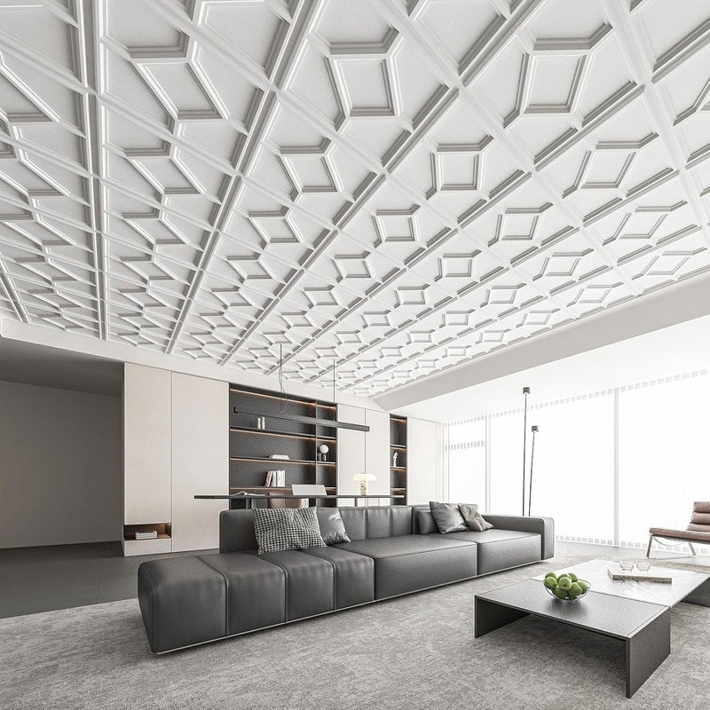 WOWSTAR 12-Pack 24"x24" Drop Ceiling Tiles, 3D Decorative Glue Up Ceiling Tiles, White - Image 4